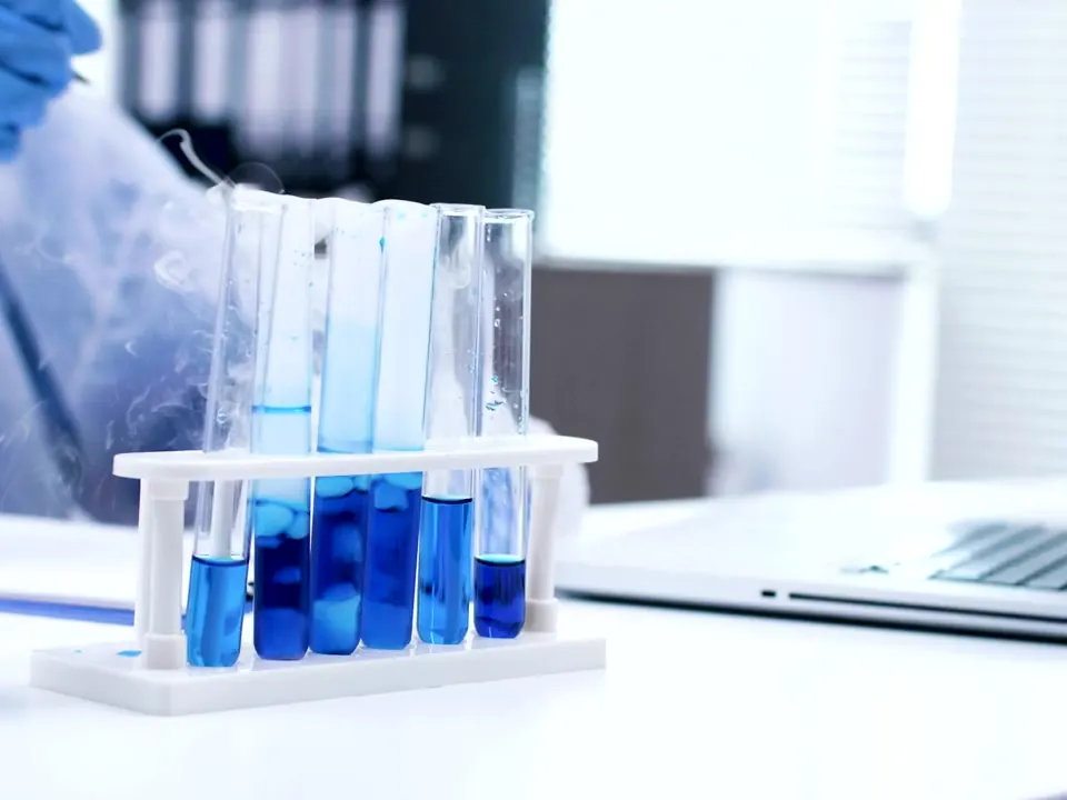 Glass vials in a laboratory